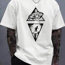 Men's Short Sleeve T-Shirt With Round Neck And Interesting Creative Print, Loose Casual Fashionable 100% Cotton Summer T-Shirt - 彩色 - 查看 1