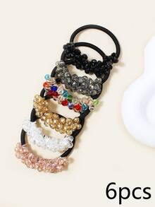 1/6pcs Women's Fashion Crystal Colorful High Elasticity Decorative Hair Scrunchies Suitable For Daily Use - Multicolor - View 17