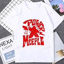 Power To The Meeple Board Game Fun T-Shirt, Men's Casual Cotton Hip Hop Fashion T-Shirt, Women's Breathable Summer Style Y2K T-Shirt - 彩色 - 查看 1