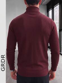 GRDR 男士圆领长袖毛衣，百搭日常针织套头衫 - 酒紅色 - 查看 8
