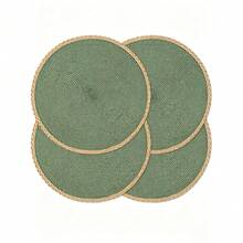 15 Inch Green Round Woven Placemat Set (6/4/1), Washable, Wipeable, Easy To Clean, Heat Resistant, Suitable For Holiday Parties, Indoor And Outdoor Daily Use. Bohemian Style Paper Round Placemat Home Kitchen Table Woven Non-Slip Mat Solid Color Bowl Plate Cup Mat Suitable For Holiday Gatherings, Birthday Parties, Wedding Banquets, Coffee Table Mat, Home Decor Spring/Summer/Autumn/Winter Decoration - Green - View 1