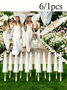 6/1pc Vintage White Paper Umbrella – 39.98cm, Foldable And Portable, Perfect For Weddings, Festivals And Home Decor, Sun Protection, Artistic Design, Photography Parasol - Creamy White - View 2