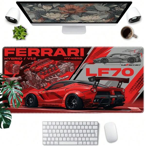 1 tấm lót chuột LaFerrari LF70 đỏ, phong cách JDM in hình động cơ xe đua, thảm bàn lớn chống trượt cho game thủ và người yêu xe