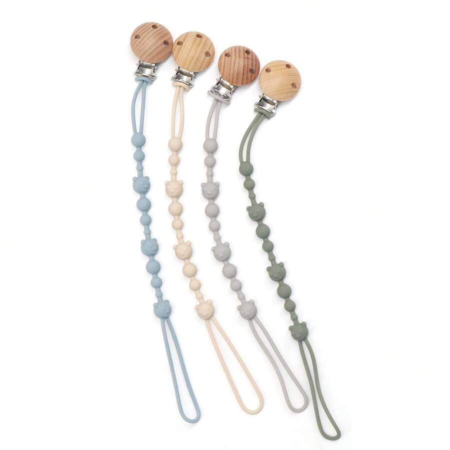 4pcs Universal Silicone Pacifier Clips With 4 Clips, Anti-Drop Chain, Practical Accessory For Newborns - Multicolor - View 1