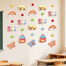 WELCOME BACK Back To School Season Party Decoration Backdrop Wall Hanging Holiday Backpack Pencil School Bus Pom Pom Ornament - Multicolor - View 13