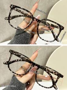 1 pieza Gafas de mujer con estampado de leopardo estilo bohemio material TR cuadradas de gran tamaño transparentes, adecuadas para todas las estaciones - transparente - Ver 4
