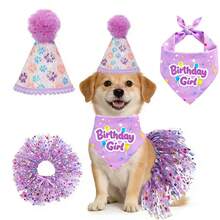 Set de Fiesta de Cumpleaños para Perros: Pañuelo, Falda, Sombrero, Pajarita, Globo.Productos y Suministros para Celebración del Nacimiento de Cachorros y Gatos. al por Mayor. - Conjunto rosa - Ver 4