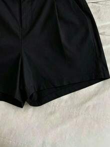 新款女款經典高腰百褶A字短褲，夏季百搭必備單品，修身休閒短褲，運動黑 - 黑色 - 查看 4