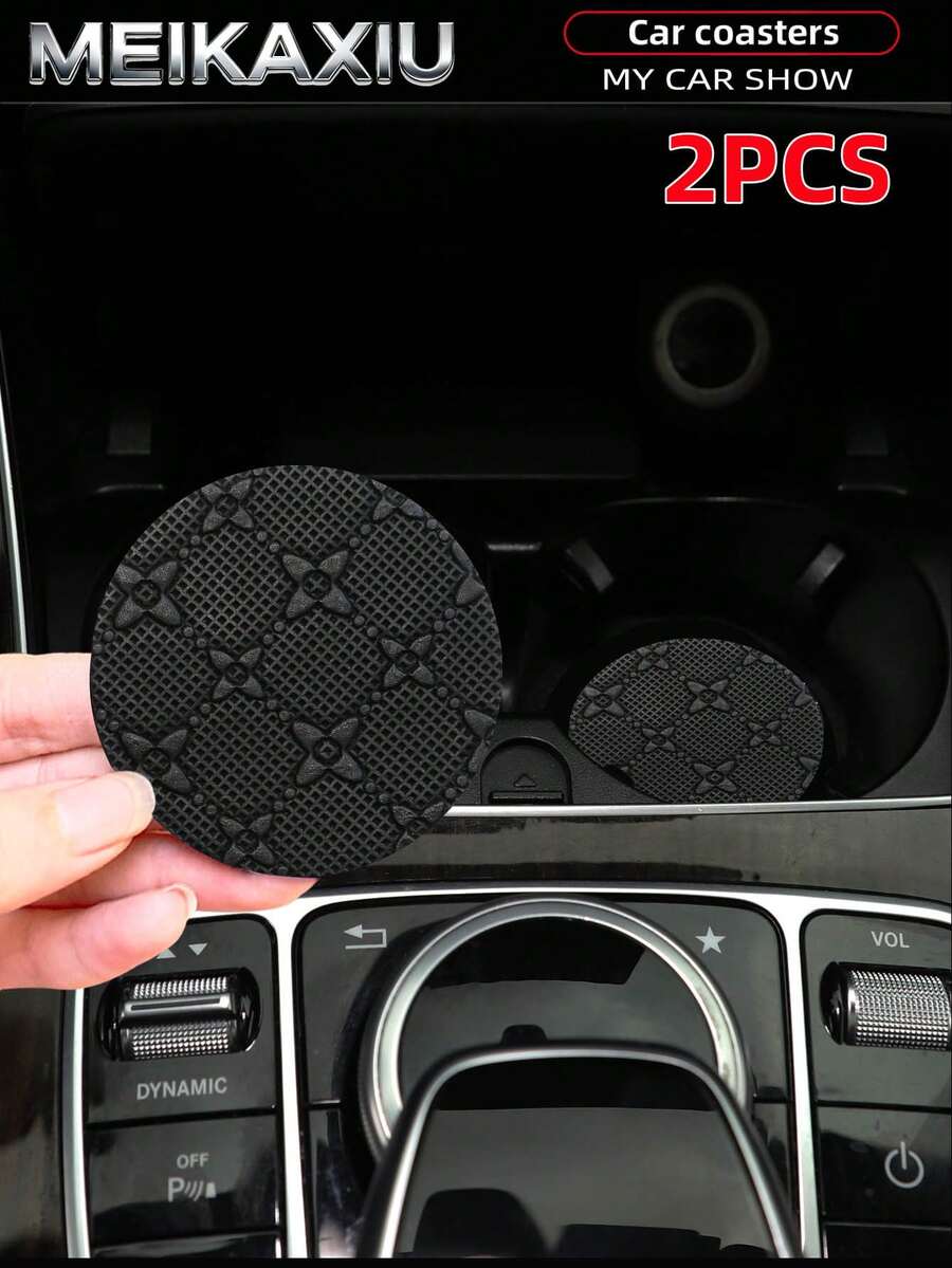MEIKAXIU 2pcs 3D PU Leather Star Pattern Car Cup Holder Coasters - Non-Slip Material Made Of Natural Rubber, 2.76 Inches, Washable, Perfect For Car Interior Accessories - Suitable For Car Owners - Suitable For Daily Use - Great Gift For Car Enthusiasts Women - Star-shaped PU Leather Version - View 1