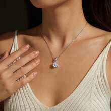 925 Sterling Silver Moissanite Necklace, 3ct 9mm*9mm, 40cm+5cm Chain, D Color Moissanite, With GRA Certificate, S925 Sterling Silver Transparent Twisted Chain, Hypoallergenic Material, Fashion, Elegant, Casual, Classic, Minimalist Design, Birthday, Anniversary, Valentine's Day, Mother's Day, With Gift Box. - Classic Six-prong Necklace - View 9