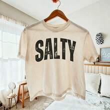Boxy Style Crop Top,  Beach T-Shirt, Summer T-Shirt, Vacation T-Shirt, Salty T-Shirt, Gift For Her, Sarcastic T-Shirt, Everyday Wear - 白色 - 查看 1