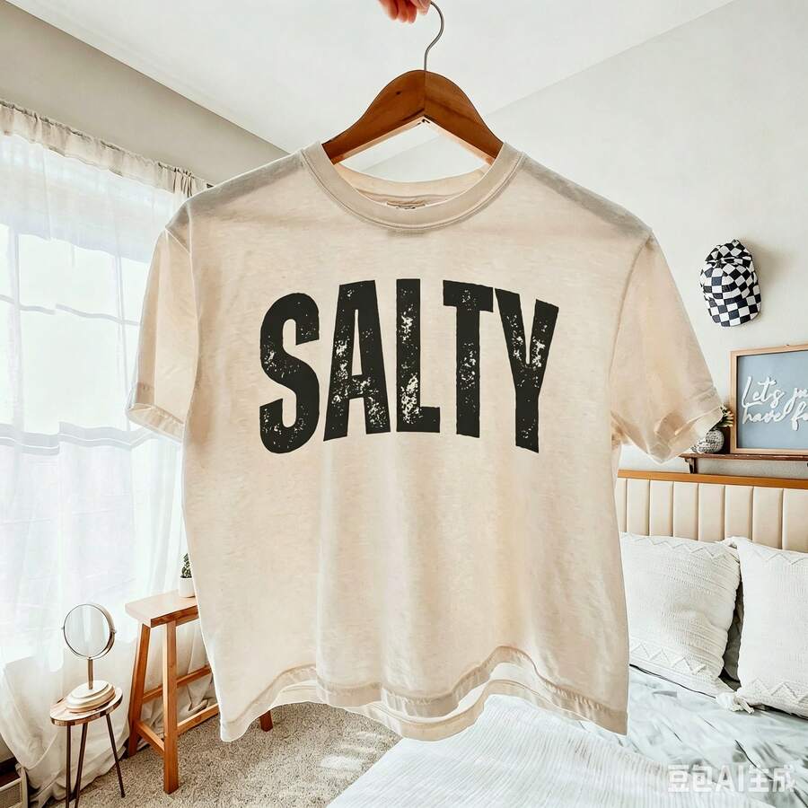 Boxy Style Crop Top, Beach T-Shirt, Summer T-Shirt, Vacation T-Shirt, Salty T-Shirt, Gift For Her, Sarcastic T-Shirt, Everyday Wear - 白色 - 查看 1