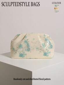 SCULPTEDSTYLE 包款 1 件装 祖母绿花卉图案亮片荷叶边云朵手拿包，女士时尚手提包，配链条肩带，适合搭配旗袍、海滩度假、旅行或参加派对 - 綠色 - 查看 11