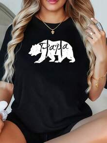 1 Piece Women's Plus Size T-Shirt Go All Out Papa Bear, Oversized Graphic Short Sleeve T-Shirt 220g, Novelty, 100% Polyester, Casual Crew Neck - 黑色 - 查看 1