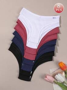 8 piezas/Set de bragas de cintura baja suaves & cómodas para mujer, línea de cintura en forma de V sexy, ropa interior de alta elasticidad, para uso diario - Multicolor - Ver 2
