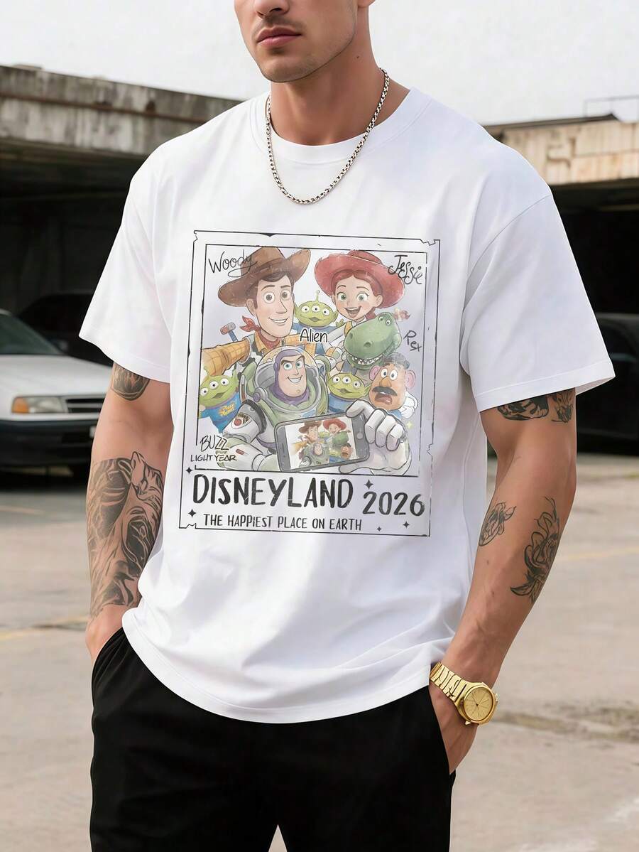 Disney Toy Story 2026 Disneyland Tee, Character Print, Retro Distressed Vibe, Unisex Fit, Ideal For Park Visits. - White - View 1