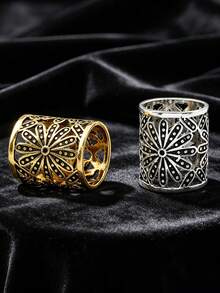 SHEEGIOR 3pcs/Set Vintage Hollow Cross Grid Chrysanthemum Owl Floral Design Scarf Buckle Clothing Veil Headscarf Ring Button Decoration - Bronze - View 11