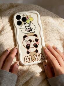 1pc Creamy Dopamine Wave Ruffle Soft TPU Texture Creative Personalized Panda Pattern Phone Case Compatible With Galaxy S21 S22 S23 S24 S25 S26//Honor// And Other Models - White - View 5