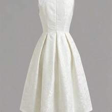 Vestido de longitud media sin mangas de tela jacquard ligera para mujer, elegante y favorecedor, adecuado para que las mujeres de 20 a 35+ años lo usen en fiestas - Rosa - Ver 6