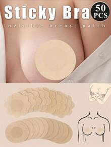 50pcs Nipple Pasties Disposable Nipple Covers For Women, Latex Free Satin Breast Petals - Apricot - View 8