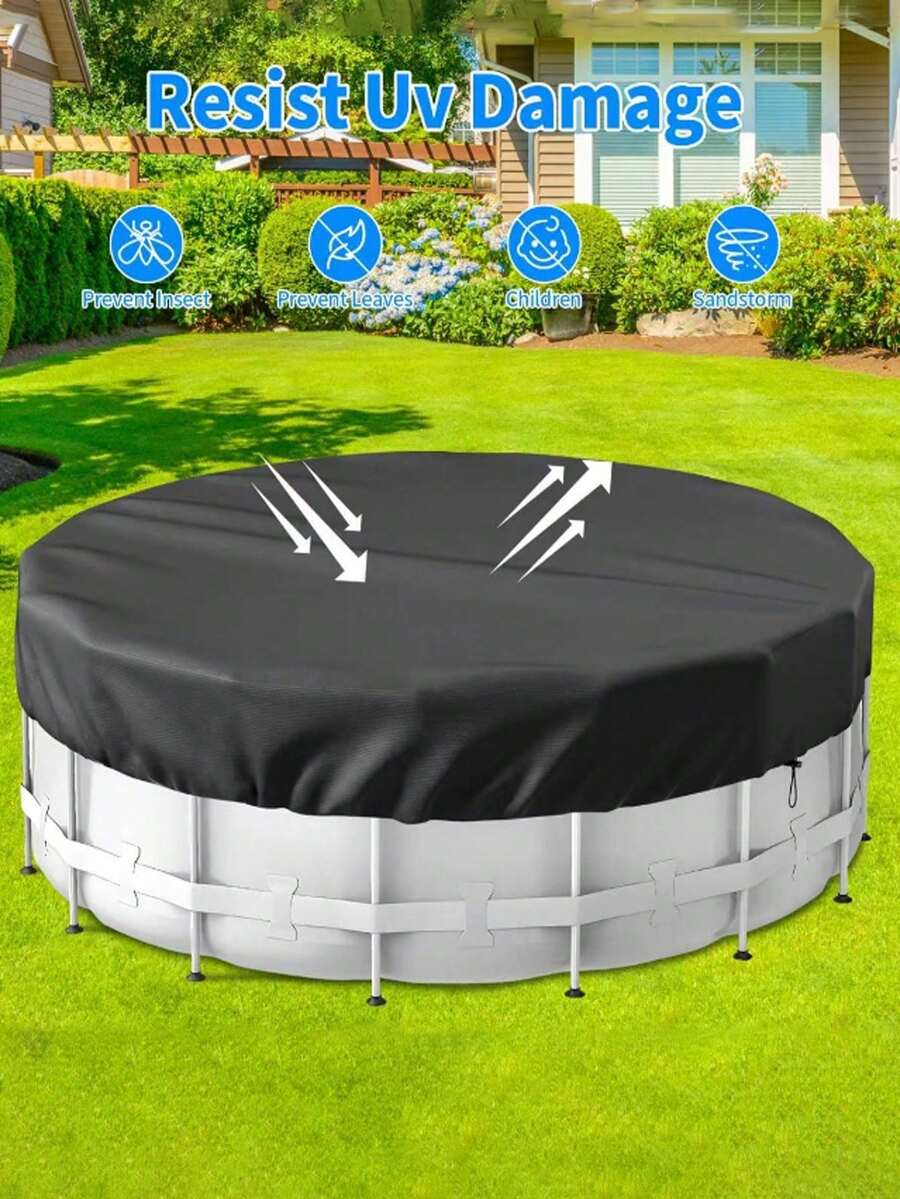 1pc Outdoor Pool Oxford Fabric Dust Cover Round Bathtub Leaf-Proof Waterproof Rainproof Sunshade Cover - Multicolor - View 1