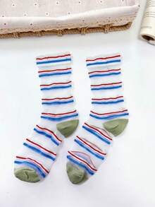 1/3 Summer New Contrast Color Striped Dopamine Comfortable Breathable Mid-Calf Socks - Multicolor - View 10