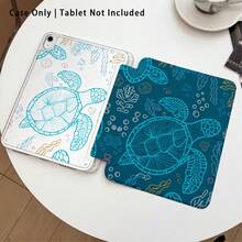Sea Turtle Pattern Painted Effect Acrylic Crystal Tablet Protective Case, With Stand, Foldable Anti-Bending, Silicone Reinforced Corners, Auto Wake/Sleep Function, Built-In Pen Slot, Multi-Angle Foldable Stand, Perfect Daily Protection, Great Holiday Gift - Multicolor - View 1