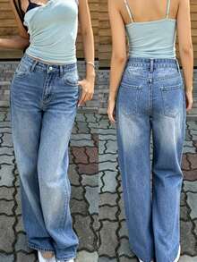 Trang phục mùa hè, Quần jeans ống rộng nữ kiểu dáng thường ngày, thanh lịch, thời trang, có túi, thích hợp cho công sở, lễ hội, kỳ nghỉ. - Màu xanh lam - Xem 1