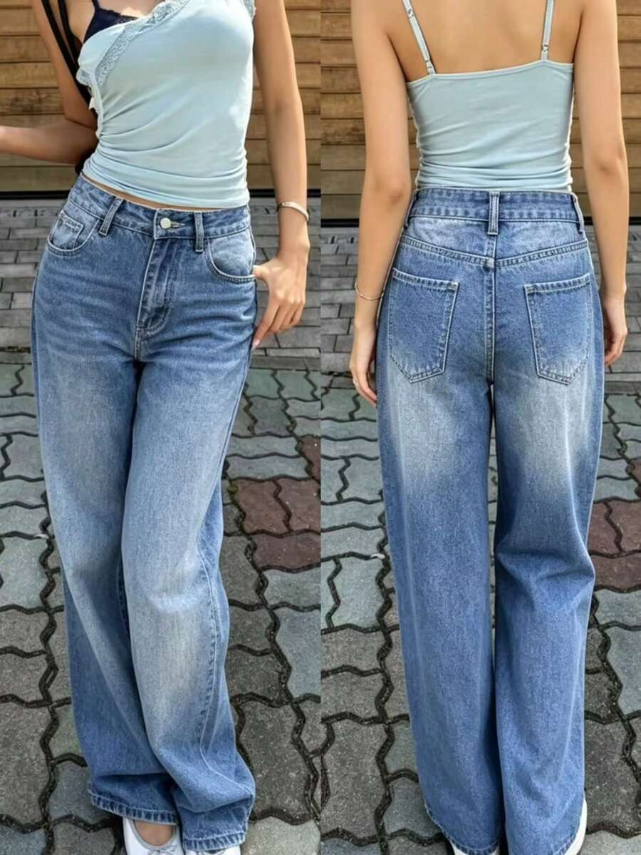Trang phục mùa hè, Quần jeans ống rộng nữ kiểu dáng thường ngày, thanh lịch, thời trang, có túi, thích hợp cho công sở, lễ hội, kỳ nghỉ. - Màu xanh lam - Xem 1