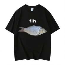 Fih Fish - Funny Meme T-Shirt, Fashionable Short Sleeve T-Shirts, Women's Clothing, Summer T-Shirt, Streetwear, Tops, Women's Clothing - 彩色 - 查看 1