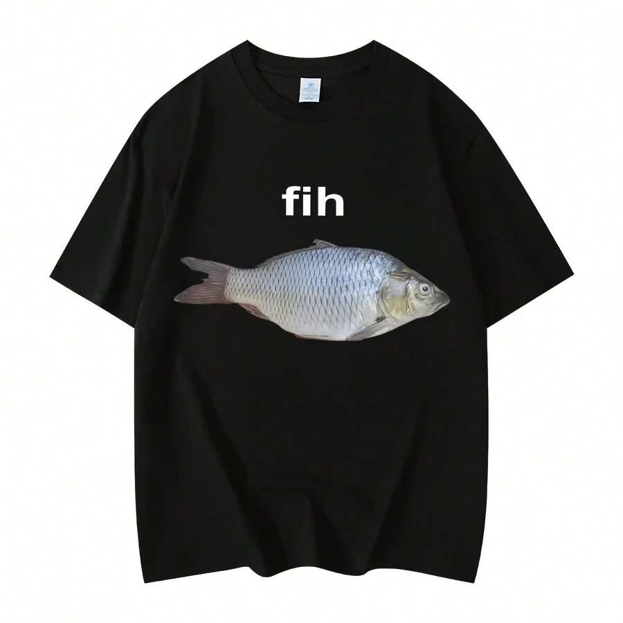 Fih Fish - Funny Meme T-Shirt, Fashionable Short Sleeve T-Shirts, Women's Clothing, Summer T-Shirt, Streetwear, Tops, Women's Clothing - 彩色 - 查看 1
