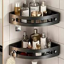 1/2pcs Triangular Shower Caddy, Drill-Free Rust-Proof Wall-Mounted Shelf With Drainage Holes, Shampoo Soap Shower Storage Rack, Universal Draining Organizer For Bathroom And Kitchen - Black - View 6