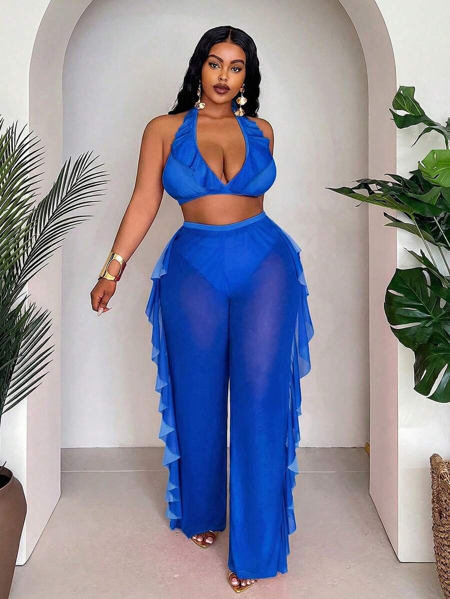 Conjunto de traje de baño para de talla (3 piezas) - Azul - Ver 1