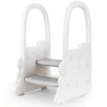 RONIPIC - Taburete de 2 escalones para niños pequeños Taburete Antideslizante para mostrador de Cocina Inodoro para baño Taburete de baño y ayudante de Cocina con pasamanos - Gris - Ver 9