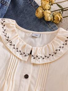 Tween Girls Peter Pan Collar Preppy Style Long Sleeve Thin Blouse Autumn - Apricot - View 3