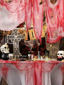 2 Stücke roter Blutspuren-Horrorstoff, Halloween gruseliger Gaze-Stoff, Halloween Horror-Stoff - gruseliger Gaze Blutspuren-Horrorstoff, geeignet für Spukhaus Halloween Party Garten Wand Türöffnung Außen Dekoration Fenster Türöffnung Abdeckung Gaze, Tisch-Mittelstück Dekoration, Garten Dekoration, Horror-Atmosphäre Hintergrund Dekoration - Farbe - Übersicht 10
