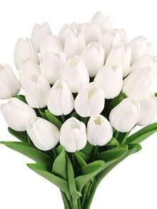 1/5/10/20pcs Artificial Tulips, Realistic Touch Gradient Pink Decorative Bouquet, Suitable For Home Decor, Valentine's Day Gift, Hotel, Party, Wedding, Tabletop Decoration, Beautiful And Odorless - White - View 1