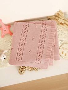 Manta para cochecito de bebé para todas las estaciones, manta de envoltura de bebé de punto con rayas verticales huecas en azul claro, manta de cobertura para recién nacidos y niños pequeños - Rosa - Ver 4
