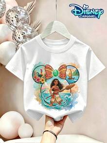 Disney Licensed Moana & Heihei Kids Cotton T-Shirt, Boys Girls, Birthday Party Photo Tee, Summer Casual Wear, Daily Vacation Outdoor, Kids Gift. - 白色 - 查看 2