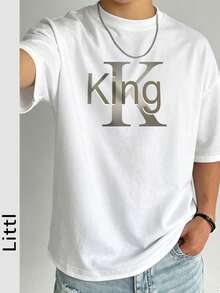男童街头风“King”字母印花圆领短袖T恤 - 白色 - 查看 2