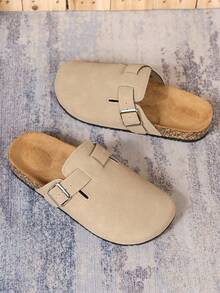 Wide Fit Men's Casual Slip-On Mule Shoes With Half-Covered Toe - Apricot - View 5
