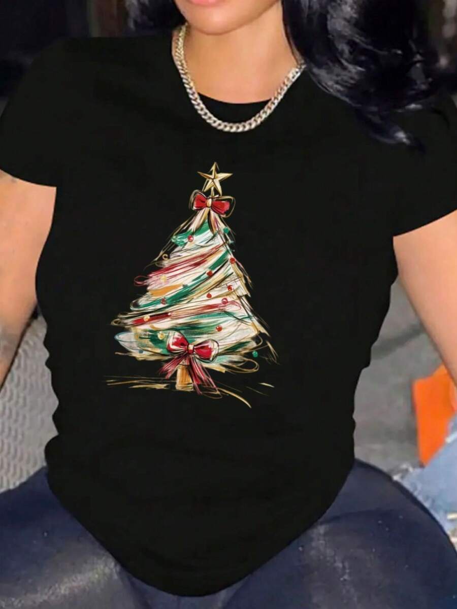 Camiseta Casual de Manga Corta para Mujeres 1 Pieza 100% Algodón Pesado - Cuello Redondo Cómodo, Camisetas Suaves y Adorables - negro - Ver 1