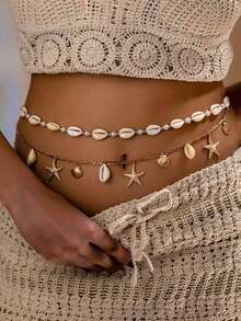 2pcs Bohemian Style Ocean Series Shell And Starfish Beaded Women's Beltconcert Outfit - Multicolor 6 - View 7