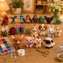 Kit de material de cuentas hecho a mano divertido, 4 piezas, kit de bordado 3D DIY, kit de costura de manualidades simple y divertido, set de arte DIY de costura de animales alienígena vaca de las tierras altas (1 set) adecuado para regalos hechos a mano en días festivos - Multicolor - Ver 5
