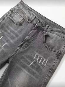 Men's Slim Fit Stretch Distressed Washed Casual Jeans - Grey - View 4