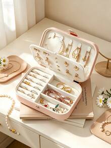 1pc Travel Jewelry Box, Snap Closure Jewelry Storage Box, Jewelry Collection Box, Ring Storage Box, Pendant Storage Box, Earring Storage Box, Necklace Storage Box, Suitable For Holiday Beach, Bathroom Storage, Bedroom Storage,Back To School - Multicolor - View 6