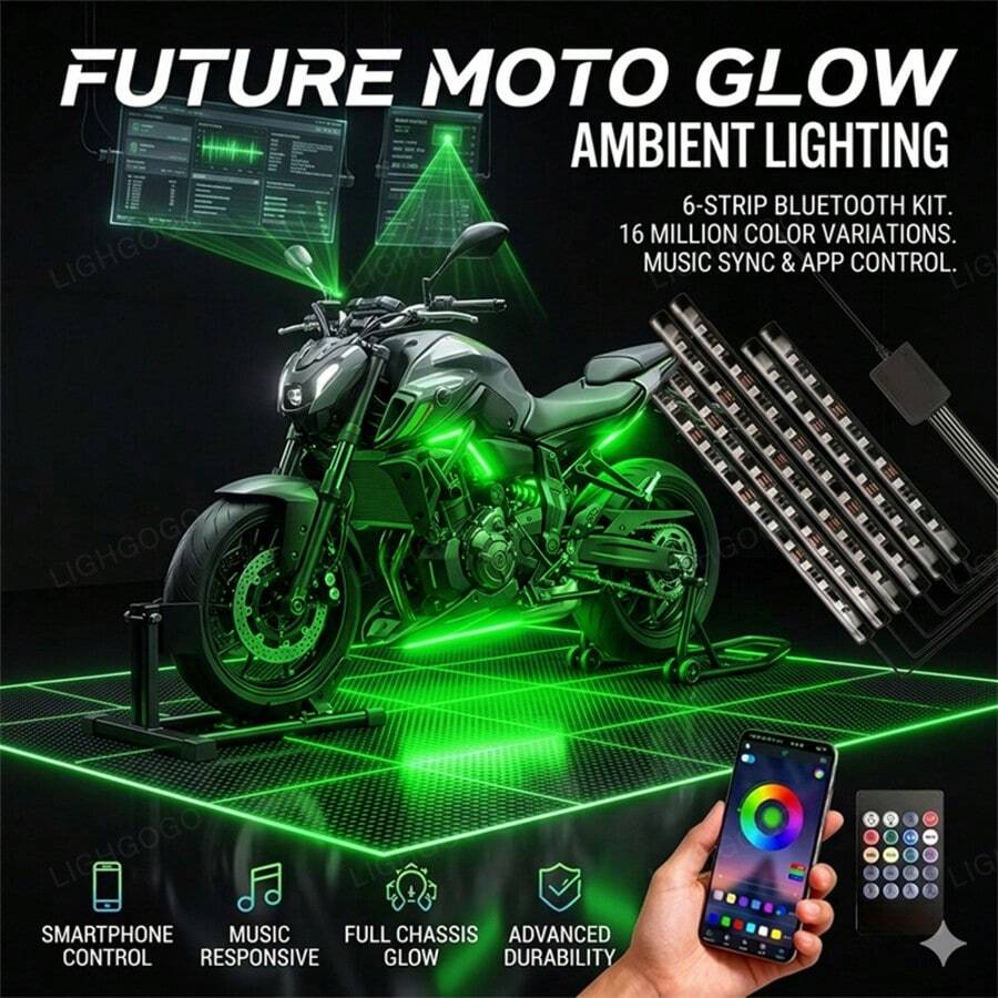 6 In 1 Motorcycle LED Neon Light Strip, Motorcycle Accessories, 16 Million Colors, APP And Remote Control, Hard Wiring, Multi-Function Display, Suitable For Most Models, Motorcycle LED Neon Light Kit - 6 In 1 Motorcycle LED Neon Light Strip - View 1