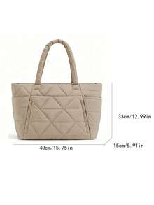 New Fashionable Classic Multifunctional Solid Color Tote Bag, Solid Color Design, Quilted Decoration, Shoulder Tote Bag, Double Handles, Fashionable Women's Shoulder Bag, Business Bag - 象牙色 - 查看 4