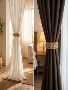 1pc/2pcs Elegant Braided Curtain Tieback Rope Clips, Suitable For Bedroom Living Room Home Decor, Fashionable And Practical Curtain Accessories - Multiple Styles - View 7