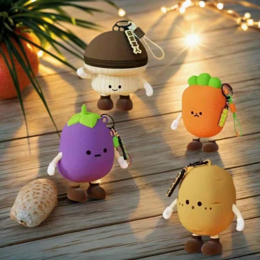 1 pieza/Funda de silicona reutilizable con patrón de verduras para auriculares, pequeña billetera y bolsa de almacenamiento, adecuada como regalo para amigos, mejores amigas, regalo de cumpleaños - Multicolor - Ver 1